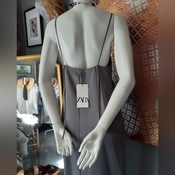 NWT Zara Elegant Gray Maxi Slip Dress - Picture 4 of 15